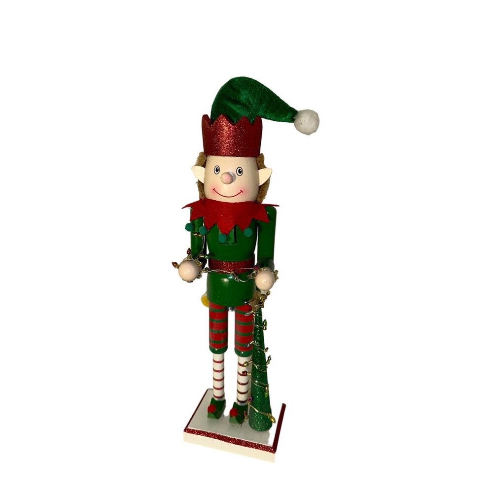 Christmas Nutcracker Elf Figurine With Tree 12" Tall Peir 1 Holiday Decoration